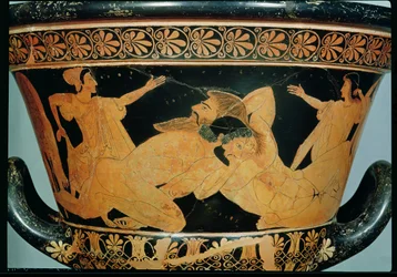Calyx-krater à figures rouges attiques représentant Héraclès luttant avec Antée, de Cervetri, c.510 av. J.-C.