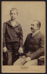 Portrait, roi Milan Obrenovic de Serbie, avec son fils Alexandre