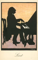 Franz Liszt, pianiste et compositeur hongrois (lithographie couleur)