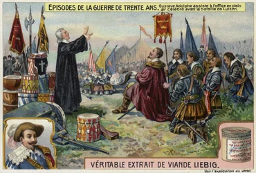 Gustave-Adolphe de Suède assiste à un service en plein air avant la bataille de Lützen, Allemagne, 1632