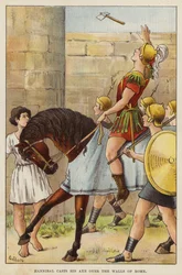 Hannibal jetant sa hache par-dessus les murs de Rome