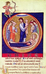Initiale historiée représentant la mort de la Vierge, d