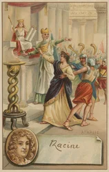 Jean Racine, dramaturge français, et une scène de sa pièce Athalie (1691)
