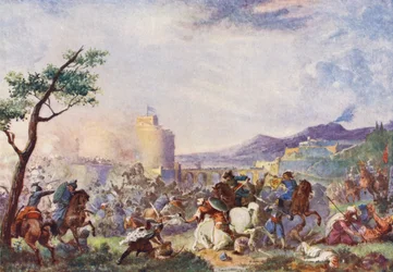 John Sobieski au Relief de Vienne (lithographie couleur)