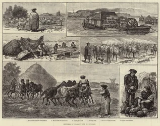 Croquis de la vie paysanne en Hongrie (gravure)