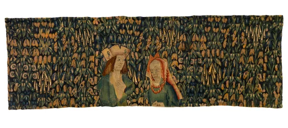 Fragment de tapisserie mille fleurs représentant un couple