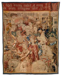 Fragment de tapisserie avec dames et messieurs à cheval, ou Paris revenant avec Hélène, ou Le Retour de la campagne