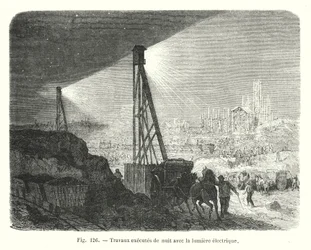 Travaux exécutés de nuit avec la lumière électrique