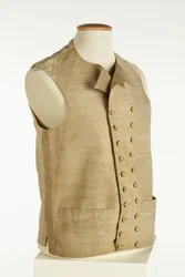 Gilet en soie tissée avec fines rayures dorées, crème et orange, c.1780-90