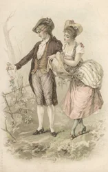 Couple de marcheurs (lithographie couleur)