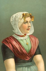 Femme en costume traditionnel (lithographie couleur)