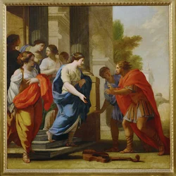 Lors de sa recherche de Polia, Poliphilo est reçu par Philtronia aux trois portes (peinture sur toile)