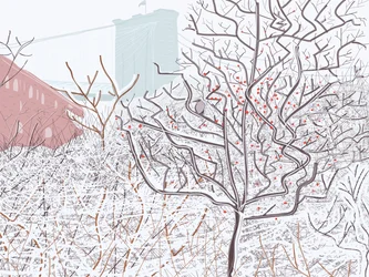 Oiseau dans la neige, Brooklyn Bridge Park (art numérique)