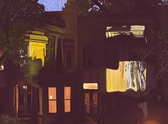 Brownstones at Night , c.2020-24 (digital art)