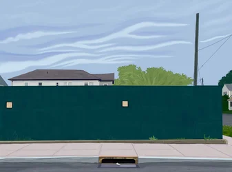 Hangar de construction, Brooklyn, 2025 (art numérique)