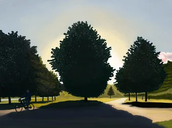 Cycliste, aube, Hyde Park (art numérique)