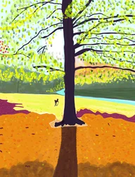 Chien, petit matin, automne, parc Prospekt (art numérique)