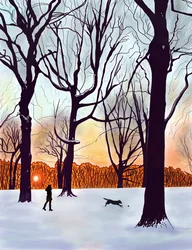 Chien dans la neige, Brooklyn (art numérique)