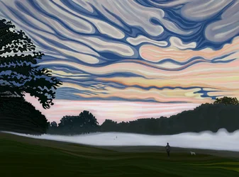 Champ et brouillard le matin, Brooklyn (art numérique)