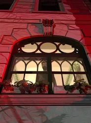 Figure dans la fenêtre illuminée par les sirènes, Brooklyn (art numérique)