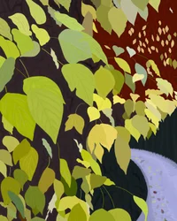 Feuilles vertes et chemin (art numérique)