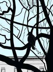 Faucon sur une branche en ville (art numérique)