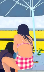 Le vichy magenta à Rockaway Beach (art numérique)