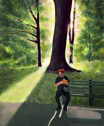 Homme lisant dans un parc, Brooklyn (art numérique)