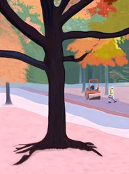Homme avec un souffleur de feuilles, 2025 (art numérique)