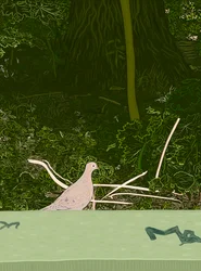 Colombe endeuillée sur le mur de Prospect Park, vers 2020-24 (art numérique)