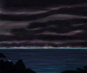 Océan et ciel avec oiseau de nuit