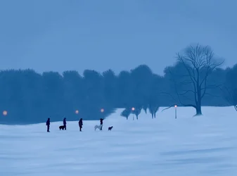 Personnes et chiens dans la neige à Prospect Park (art numérique)