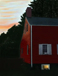 Maison rouge à Beaccon, NY, Aube (art numérique)