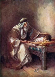 Élisée élevant le fils du fermier (lithographie couleur)