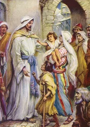 Guérir les malades à Eventide (lithographie couleur)