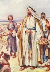 Jésus nourrit la grande foule (lithographie couleur)
