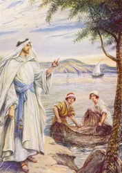 Jésus appelant le pêcheur (lithographie couleur)