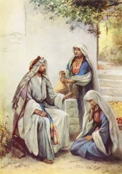 Jésus avec Marie et Marthe (lithographie couleur)