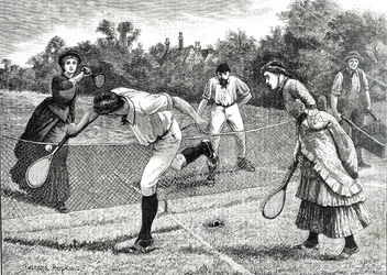 Gravure représentant un match de tennis en double amical