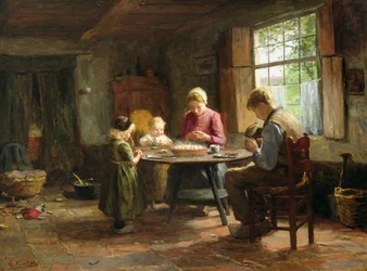 Un intérieur hollandais - Bénédicité avant le repas