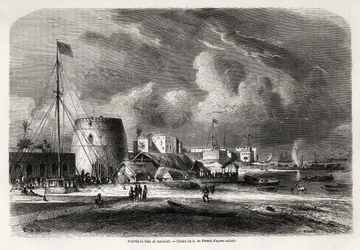 Port de la ville de Zanzibar (actuelle Tanzanie), dessin d