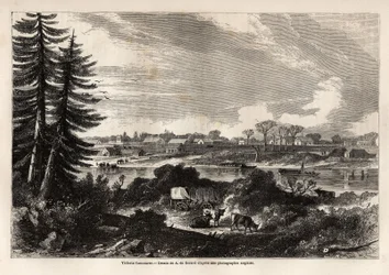 Vue de Victoria-Vancouver, capitale de la Colombie-Britannique, dessin pour illustrer l