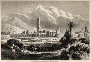 Vue de la ville de Marrakech (anciennement Maroc), dessin d