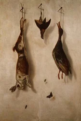 Nature morte de gibier mort accroché à un mur