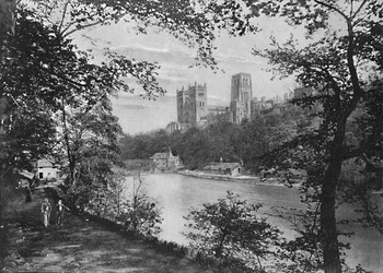 Cathédrale de Durham, depuis le pont de Prebend, vers 1896