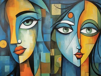 Visage de belle fille dans le style cubisme