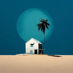 Cottage abstrait près de la plage et un palmier