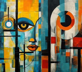 Belle peinture cubiste, visage féminin en couleurs vives
