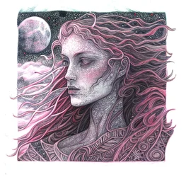 Portrait graphique de femme en ligne fine, impressions d