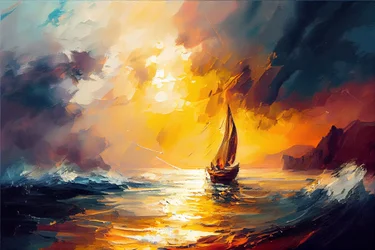 Voilier en Mer, lever de soleil